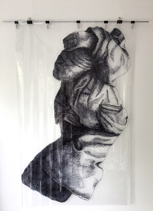 On plastic, 2020, H100 x W65 cm, marker drawing on plastic