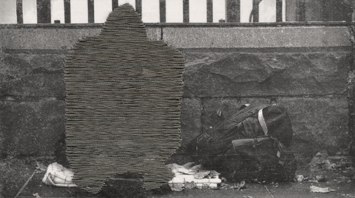 sitting in front of wall, 2019, H13 x W23 cm, embroidery on photo print on fabric